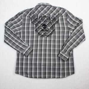 Marc Ecko Cut Sew Y2K Plaid Shirt XXL Skull Button Up Punk Skater Streetwear